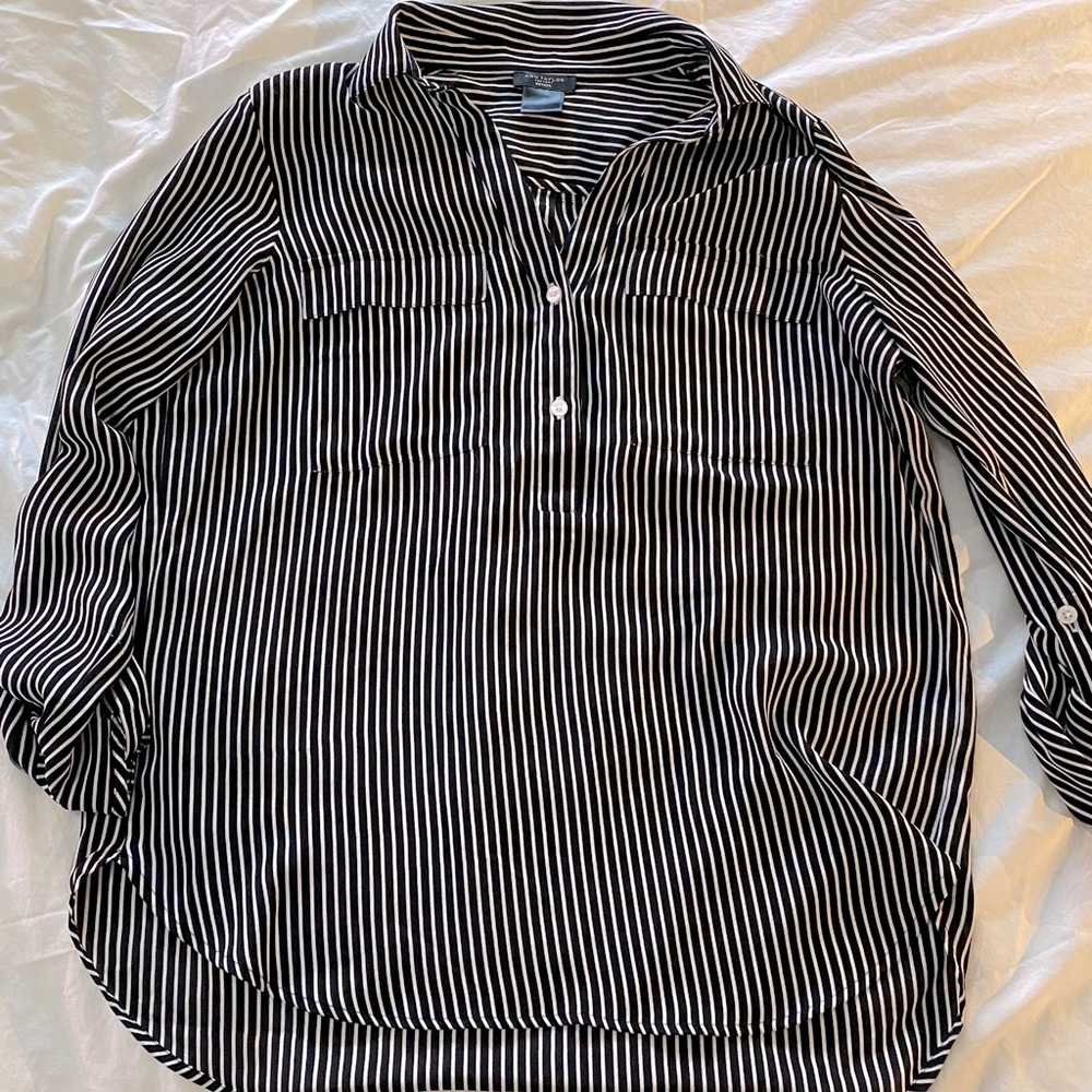 Ann Taylor Factory Striped Black Button Down